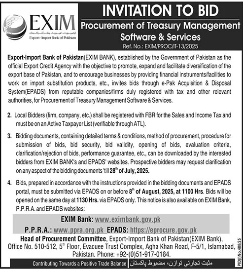 EXIM Islamabad Tender Notice